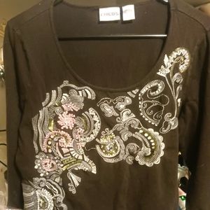 Chicos knit 3/4  sleeve top adorned lovely sequin and beadwork